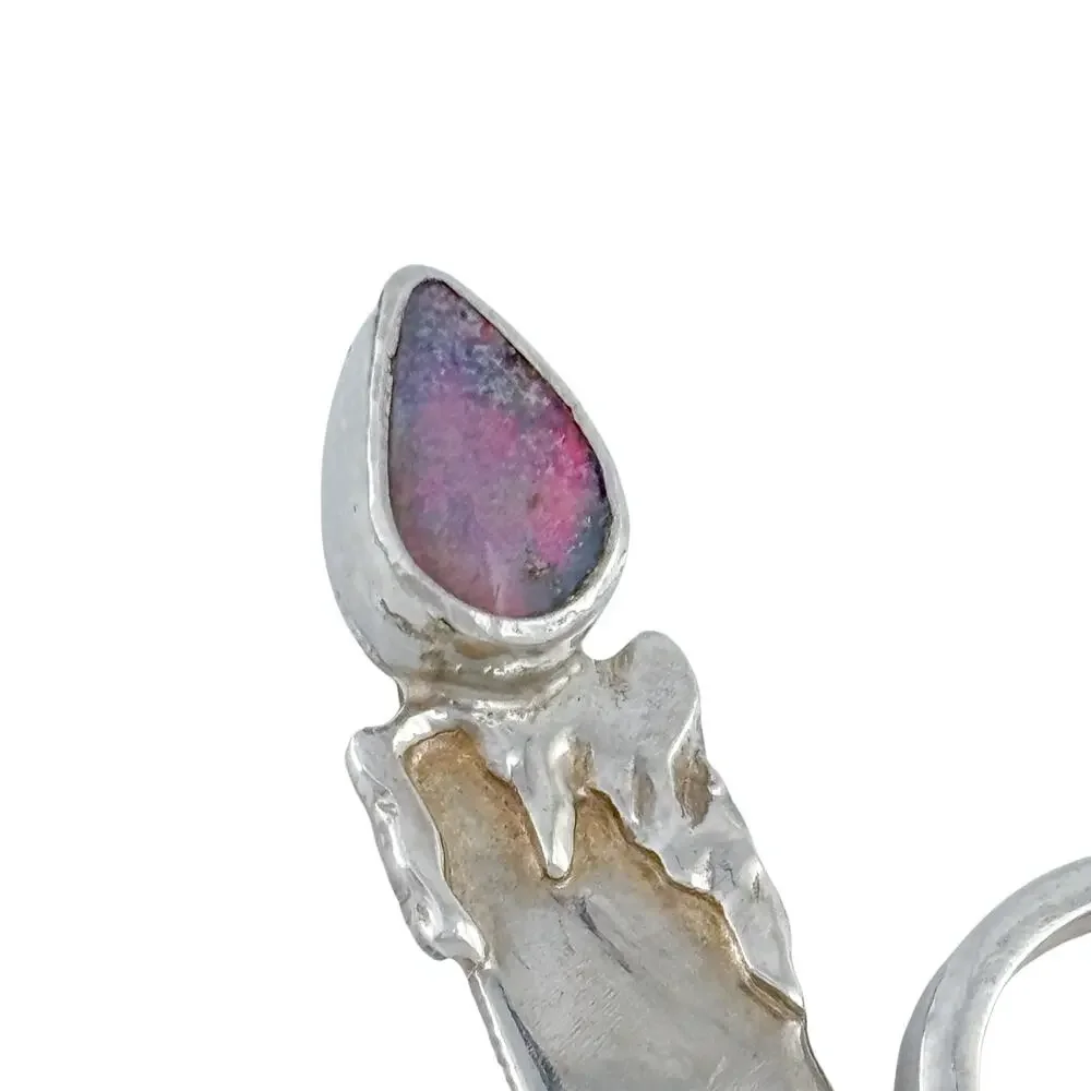 Vintage Sterling Silver 925 Opal Candle Brooch
